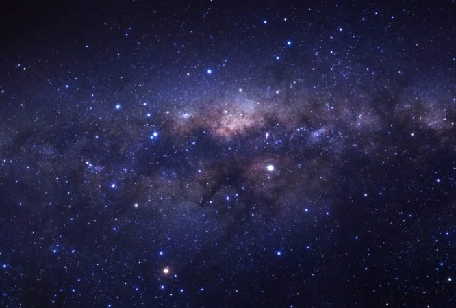 Milky way galaxy with stars and space dust in the universe, Long exposure photograph, with grain.