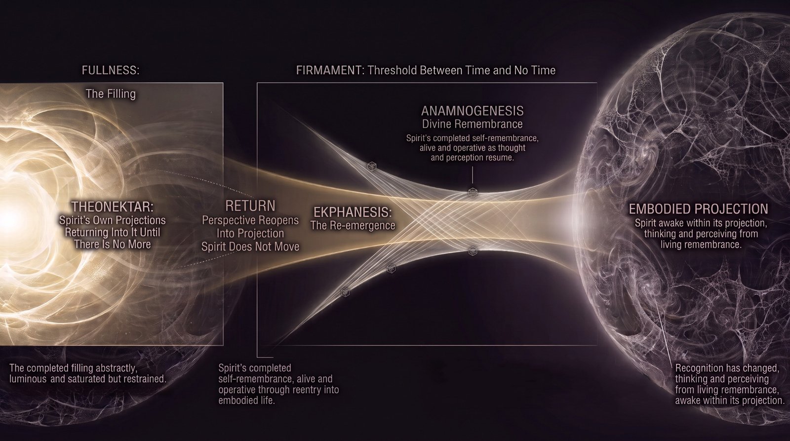 The Conscious Return, luminous Fullness, conscious return passage and embodied projection sphere